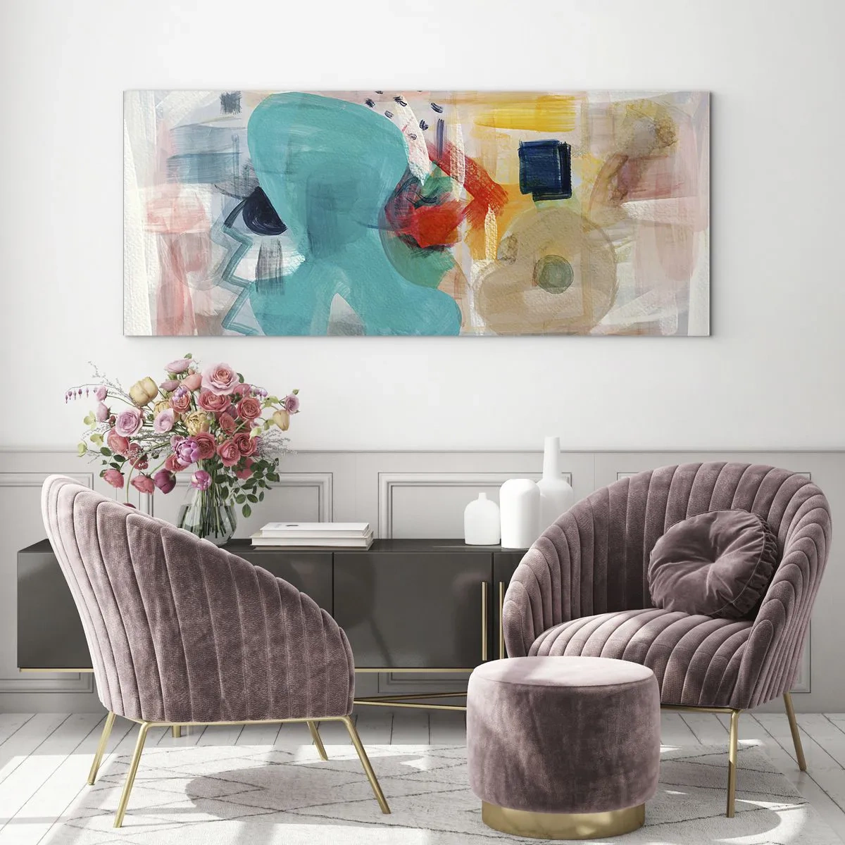 Impression sur verre - Image sur verre - Les formes et les couleurs abstraites créent une composition dynamique - 140x50cm - Jeu de couleurs - Décoration murale moderne pour le salon et la chambre ARTTOR