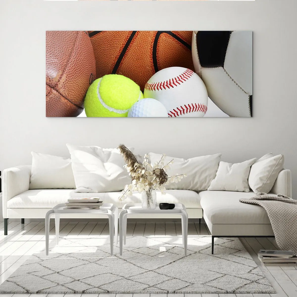Impression sur verre - Image sur verre - Ballons de diverses disciplines sportives - 120x50cm - Le football nous connecte ! - Décoration murale moderne pour le salon et la chambre ARTTOR