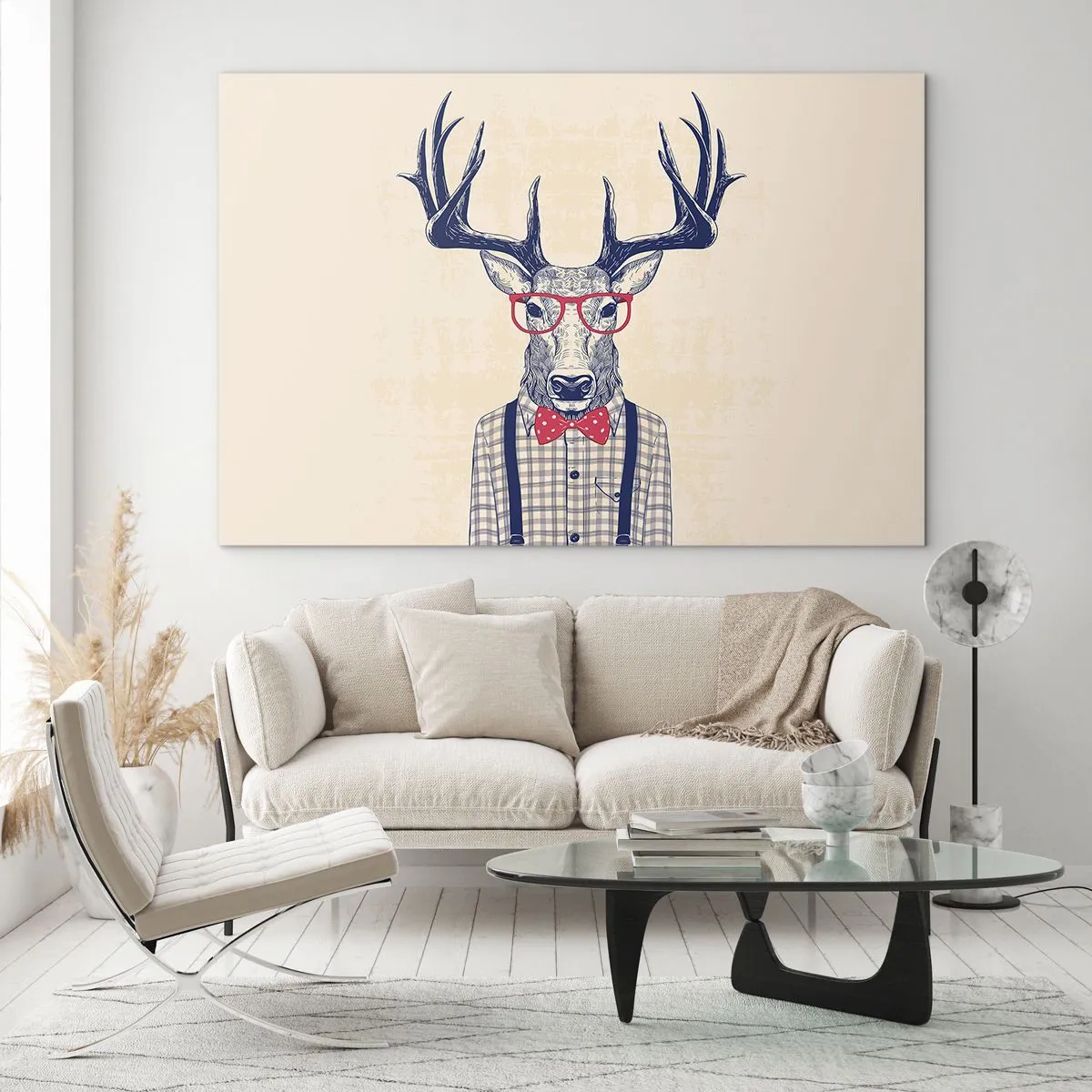 Impression sur verre - Image sur verre - Illustration d'un cerf portant des lunettes et un nœud papillon - 120x80cm - Une extravagance amusante - Décoration murale moderne pour le salon et la chambre ARTTOR