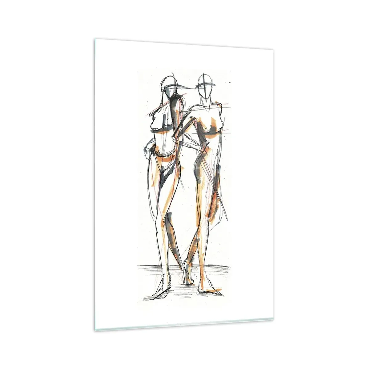 Impression sur verre - Image sur verre - Croquis artistique de deux silhouettes sur fond blanc - 80x120cm - Étude de la grâce - Décoration murale moderne pour le salon et la chambre ARTTOR