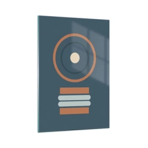 Impression sur verre - Image sur verre - Une composition géométrique avec des cercles et des rectangles aux couleurs sobres. - 80x120cm - Essence des choses - Décoration murale moderne pour le salon et la chambre ARTTOR