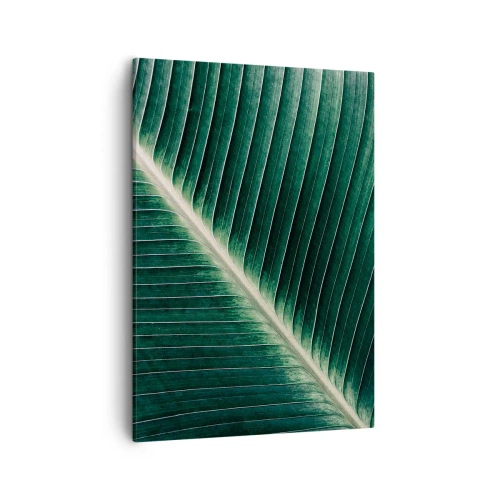 Impression sur toile - Image sur toile - Gros plan de la structure d'une feuille verte - 50x70cm - Le rythme de la nature - Décoration murale moderne pour le salon et la chambre ARTTOR