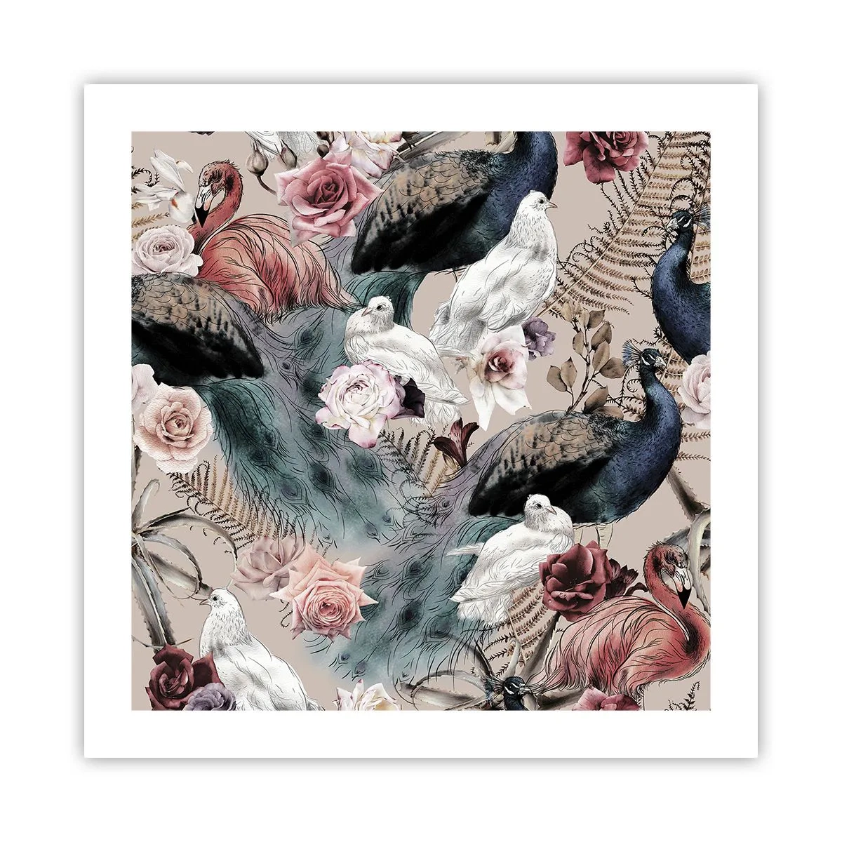 Affiche - Poster - Dans un jardin de palace - 50x50 cm