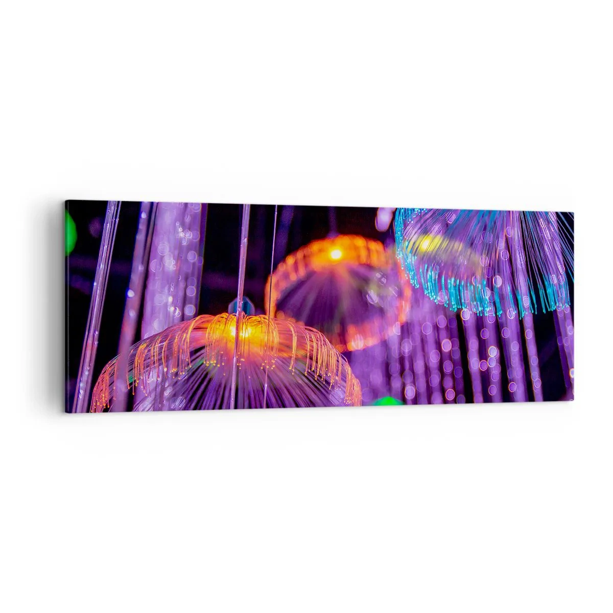 Impression sur toile - Image sur toile - Méduses lumineuses colorées dans un environnement sombre - 140x50cm - Fontaine lumineuse - Décoration murale moderne pour le salon et la chambre ARTTOR