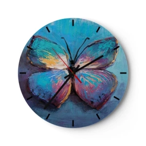 Horloge murale - Pendule murale - Un papillon pictural aux couleurs intenses - 30x30cm - Dans toute sa splendeur - Décoration murale moderne pour le salon, la cuisine et la chambre ARTTOR