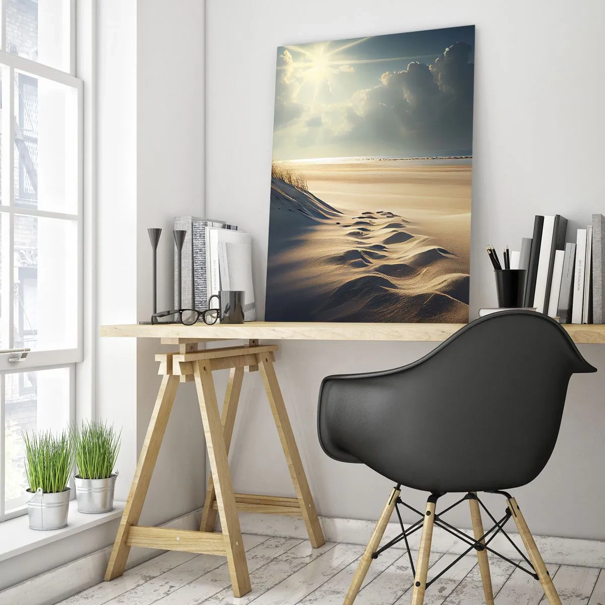 Impression sur verre - Image sur verre - Dunes dorées illuminées par les rayons du soleil - 50x70cm - Un paysage apaisant - Décoration murale moderne pour le salon et la chambre ARTTOR