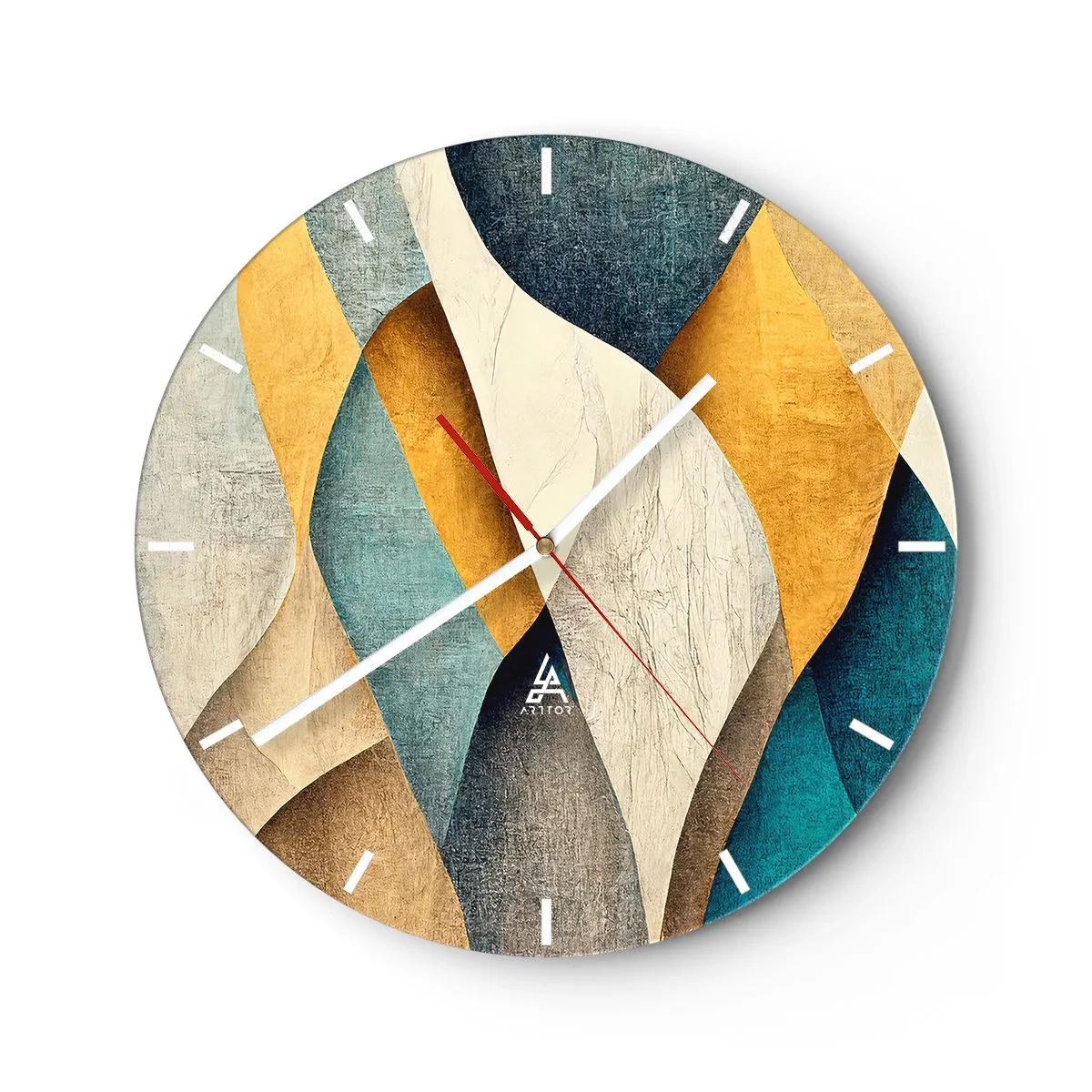 Horloge murale - Pendule murale - Vagues géométriques en or, bleu marine, turquoise et beige - 30x30cm - Rythme et vague - Décoration murale moderne pour le salon, la cuisine et la chambre ARTTOR