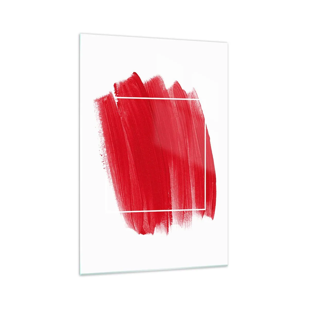 Impression sur verre - Image sur verre - Coup de pinceau rouge avec bordure blanche - 70x100cm - En dehors du cadre - Décoration murale moderne pour le salon et la chambre ARTTOR