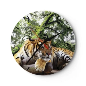 Horloge murale - Pendule murale - Un tigre se reposant dans une forêt tropicale - 30x30cm - Cordialement - Décoration murale moderne pour le salon, la cuisine et la chambre ARTTOR