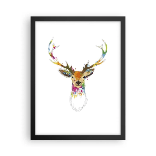 Affiche dans un cadre noir - Poster - Un cerf doux baigné de couleur - 30x40 cm