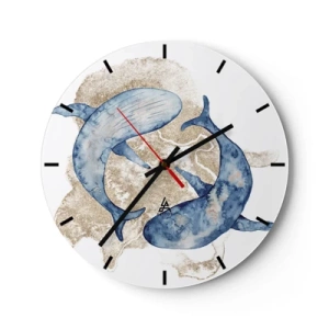 Horloge murale - Pendule murale - Baleines bleues sur le sable doré - 30x30cm - Amis ou amoureux? - Décoration murale moderne pour le salon, la cuisine et la chambre ARTTOR