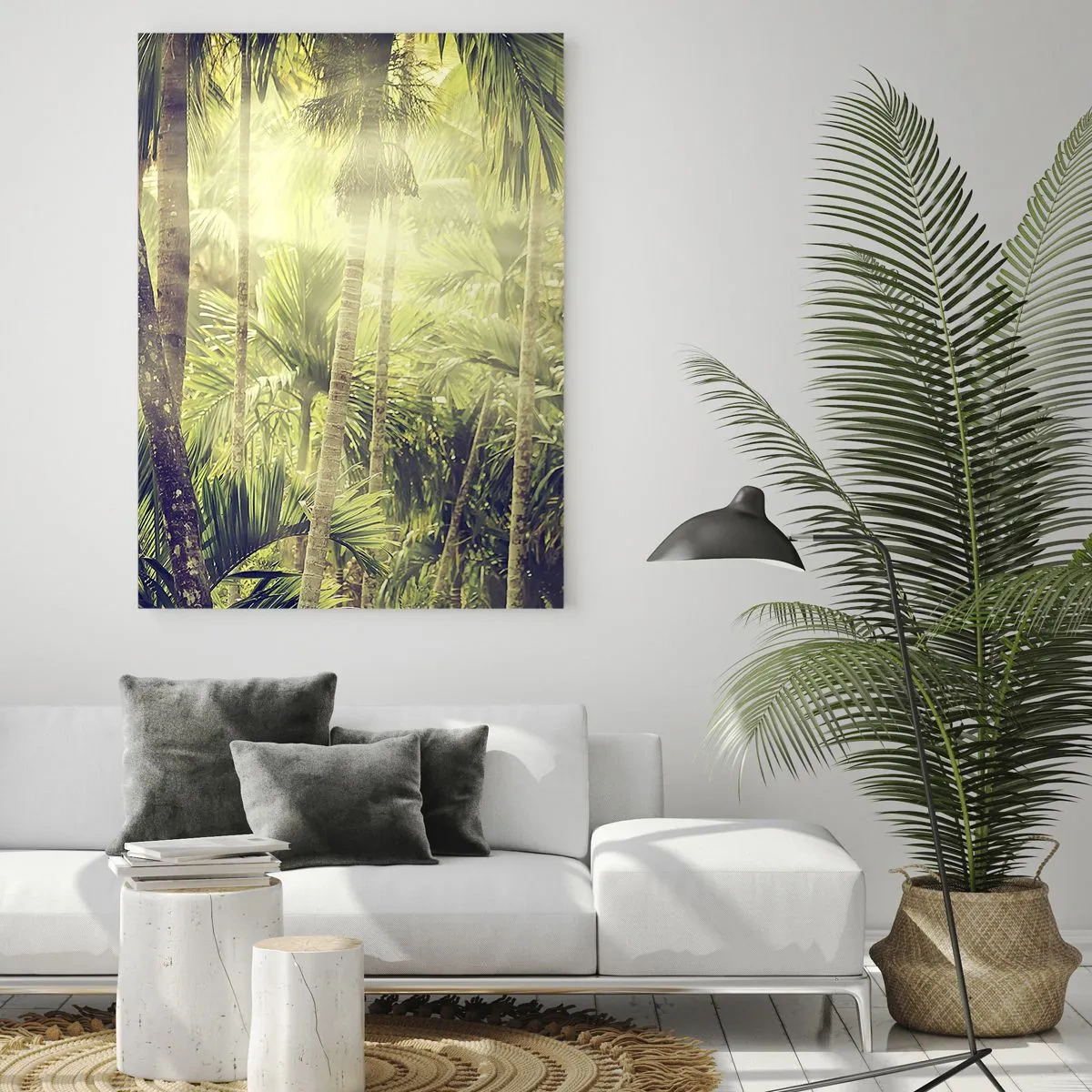 Impression sur verre - Image sur verre - Jungle tropicale verte au soleil - 50x70cm - Nature enflammée - Décoration murale moderne pour le salon et la chambre ARTTOR