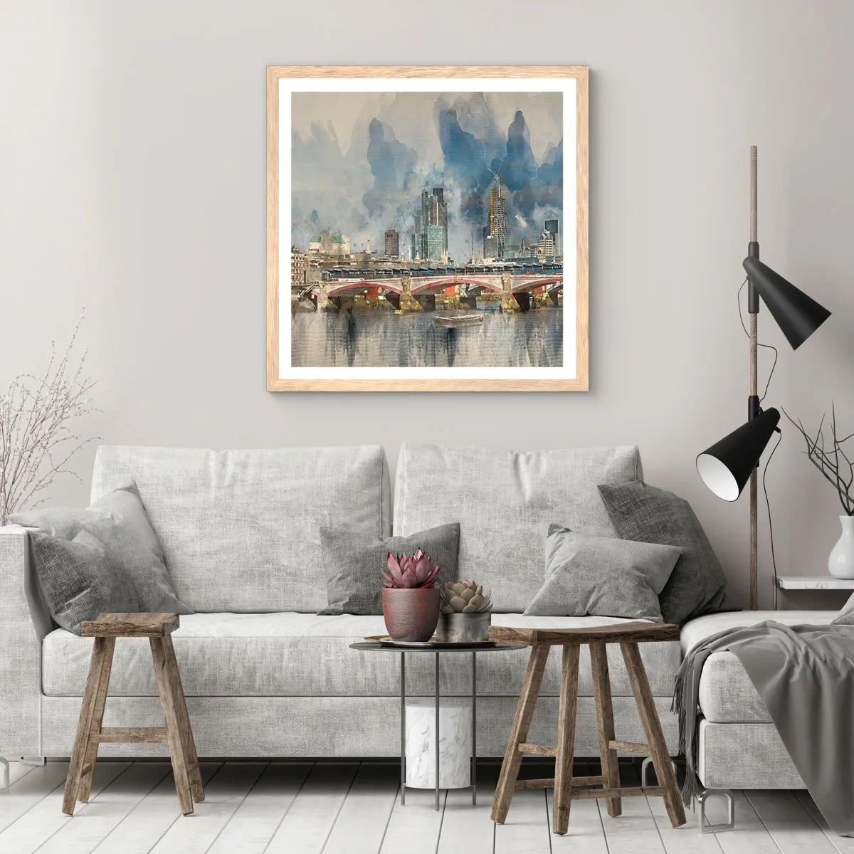 Affiche dans un chêne clair - Poster - Londres dans toute sa splendeur - 40x40 cm