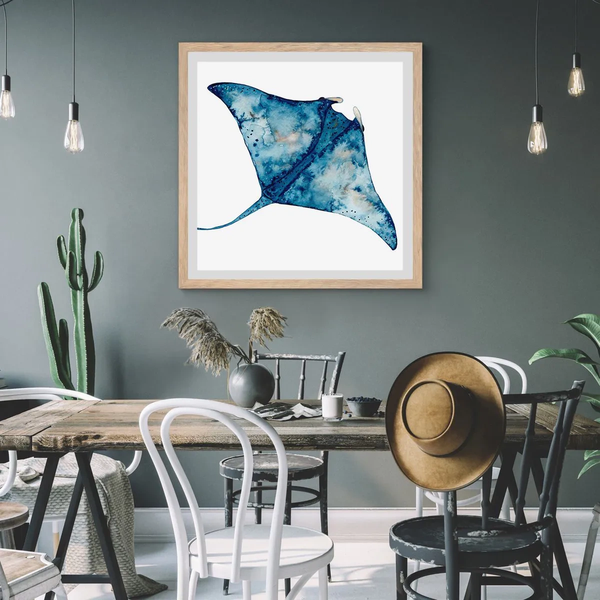 Affiche dans un chêne clair - Poster - La vie en bleu - 30x30 cm