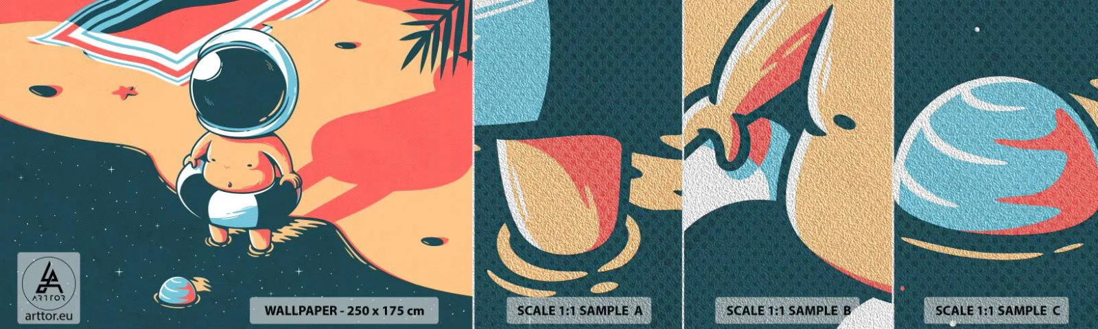 Échantillon de Papier Peint Premium Sand - Suivant une autre perspective - Abstraction, Plage, Astronaute - 100x30 cm