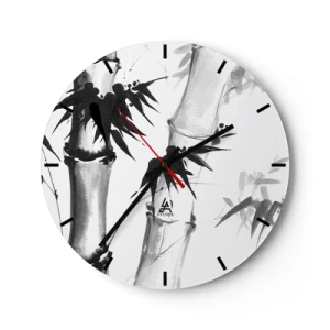 Horloge murale - Pendule murale - Bambous peints en noir et blanc sur fond blanc - 30x30cm - Gros plan sur l'orient - Décoration murale moderne pour le salon, la cuisine et la chambre ARTTOR
