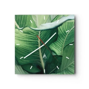 Horloge murale - Pendule murale - Feuilles vertes avec des détails et une structure expressifs - 30x30cm - Une vie intensément verte - Décoration murale moderne pour le salon et la chambre ARTTOR