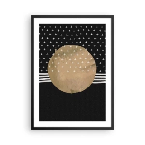 Affiche dans un cadre noir - Poster - Boule dorée abstraite sur fond noir avec motifs - 50x70cm - Composition : drapeau galaxie - Décoration murale moderne pour le salon et la chambre ARTTOR