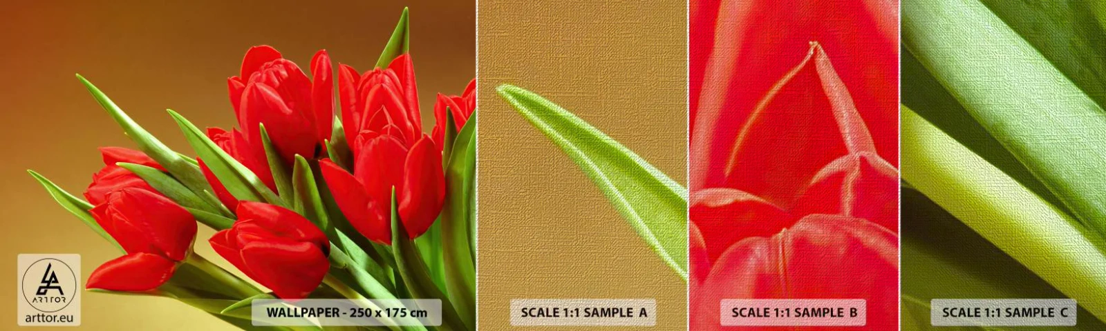 Échantillon de Papier Peint Premium Canvas - Amas de joie printanière - Fleurs, Tulipes, Bouquet de fleurs - 100x30 cm