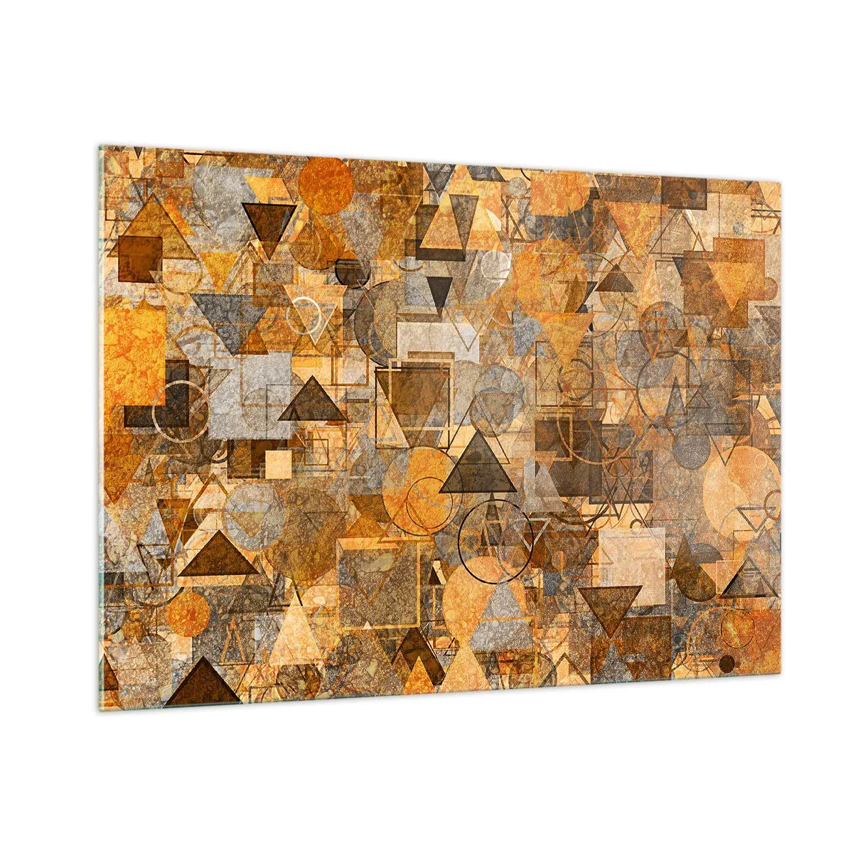 Impression sur verre - Image sur verre - Composition géométrique abstraite aux tons chauds - 100x70cm - Le monde en forme - Décoration murale moderne pour le salon et la chambre ARTTOR