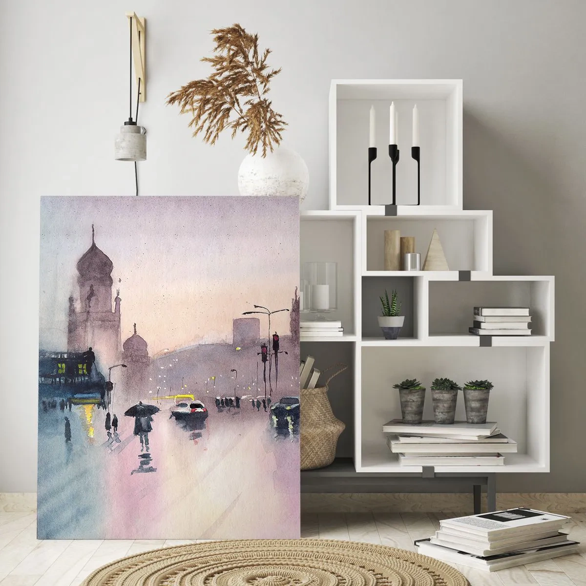 Impression sur verre - Image sur verre - Paysage urbain pluvieux - 50x70cm - Dans une brume pluvieuse - Décoration murale moderne pour le salon et la chambre ARTTOR