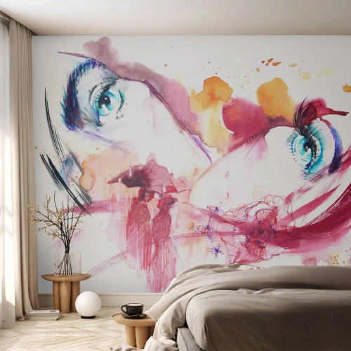 Papier Peint Autocollant Deluxe Sticker - Le monde prospère dans la proximité - Abstraction, Visage de femme, Yeux féminins - 450x315 cm