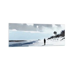 Impression sur verre - Image sur verre - Une silhouette solitaire marchant sur une plage déserte - 140x50cm - Seul à seul - Décoration murale moderne pour le salon et la chambre ARTTOR