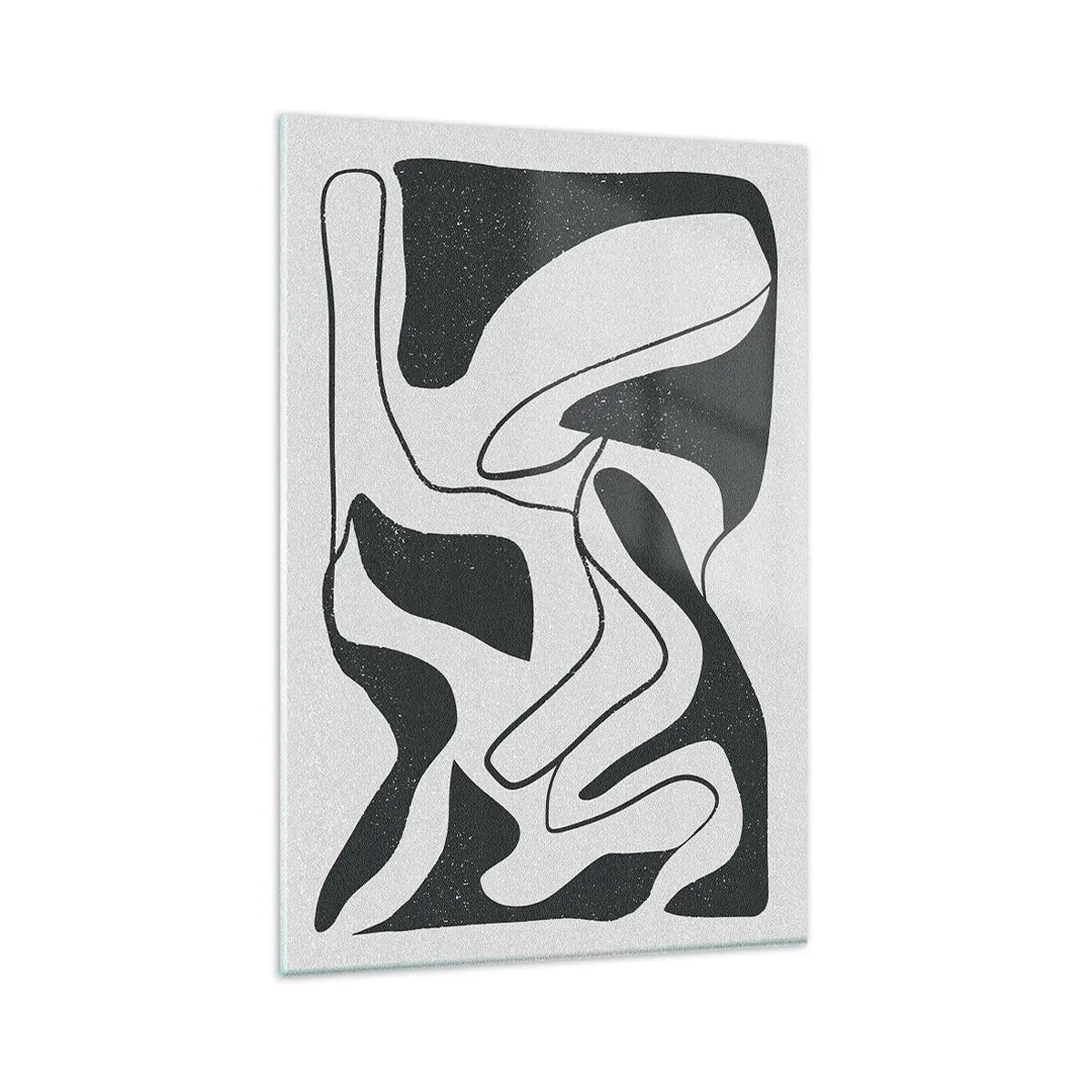 Impression sur verre - Image sur verre - Abstraction en noir et blanc avec des formes organiques - 80x120cm - Amusement de labyrinthe abstrait - Décoration murale moderne pour le salon et la chambre ARTTOR