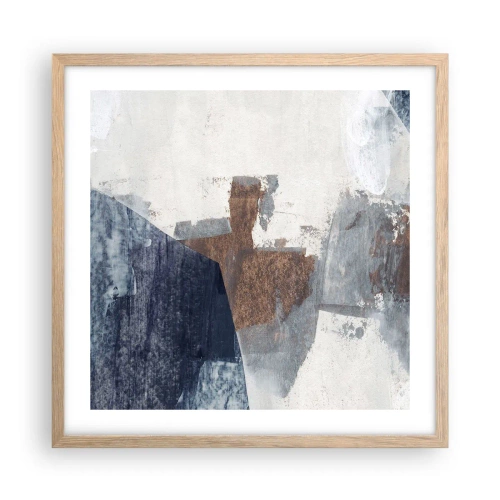 Affiche dans un chêne clair - Poster - Formes bleues et brunes - 50x50 cm