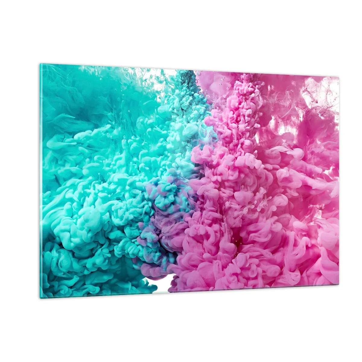 Impression sur verre - Image sur verre - Nuages d'encre colorés en rose et turquoise - 120x80cm - Rencontre finale - Décoration murale moderne pour le salon et la chambre ARTTOR