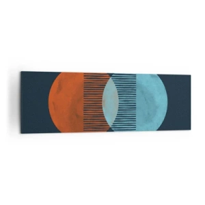 Impression sur toile - Image sur toile - Deux cercles orange et bleus sur fond sombre - 160x50cm - Fantaisie astronomique - Décoration murale moderne pour le salon et la chambre ARTTOR