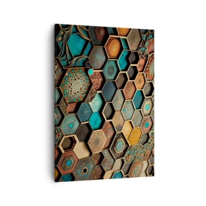 Impression sur toile - Image sur toile - Ornements colorés aux motifs hexagonaux - 50x70cm - Ornements arabes – variation - Décoration murale moderne pour le salon et la chambre ARTTOR