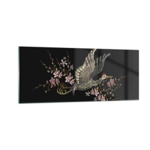 Impression sur verre - Image sur verre - Oiseau brodé exotique - 100x40 cm