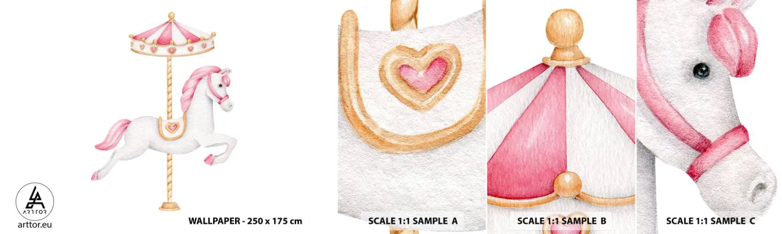 Échantillon de Papier Peint Autocollant Deluxe Sticker - Les sabots en avant - Cheval, Manège, De petite fille - 100x30 cm