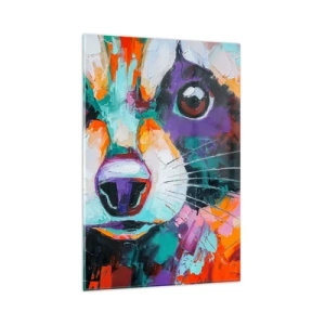 Impression sur verre - Image sur verre - Un portrait coloré d'un raton laveur dans le style d'une peinture expressive. - 80x120cm - Uniquement de belles émotions - Décoration murale moderne pour le salon et la chambre ARTTOR