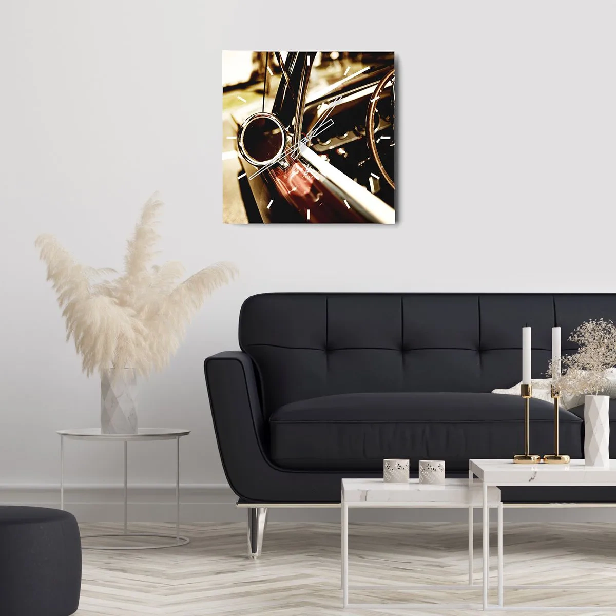 Horloge murale - Pendule murale - Gros plan du miroir et de l'intérieur d'une voiture rétro classique - 30x30cm - Auto avec une âme - Décoration murale moderne pour le salon et la chambre ARTTOR