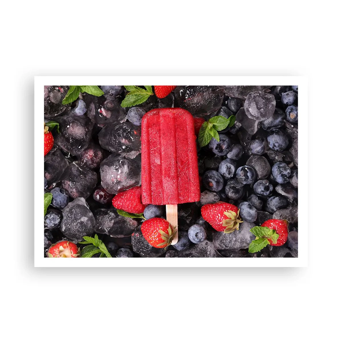 Affiche - Poster - Glace rouge entourée de fruits et de glace - 100x70cm - Le goût d’un été chaud - Décoration murale moderne pour le salon et la chambre ARTTOR