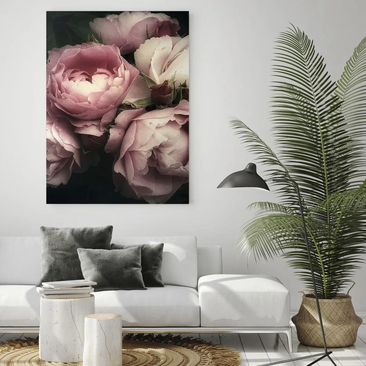 Impression sur verre - Image sur verre - Un bouquet de roses aux tons délicats de rose et de blanc - 80x120cm - Le charme de la belle époque - Décoration murale moderne pour le salon et la chambre ARTTOR