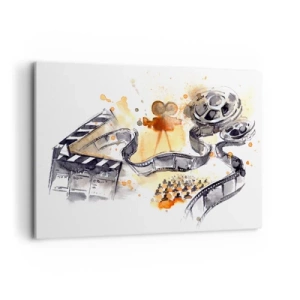 Impression sur toile - Image sur toile - Le symbolisme du cinéma avec une pellicule dans une aquarelle artistique - 100x70cm - Au pays des rêves - Décoration murale moderne pour le salon et la chambre ARTTOR