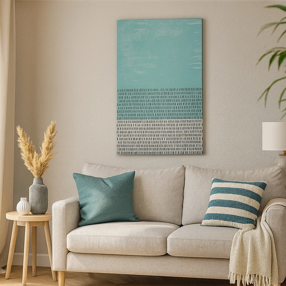 Impression sur toile - Image sur toile - Composition géométrique avec turquoise et lignes - 50x70cm - Composition équilibrée - Décoration murale moderne pour le salon et la chambre ARTTOR