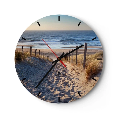 Horloge murale - Pendule murale - Un chemin à travers les dunes menant à la plage avec vue sur la mer - 30x30cm - Le bruit de la mer, le chant des oiseaux, une plage sauvage parmi les herbes…