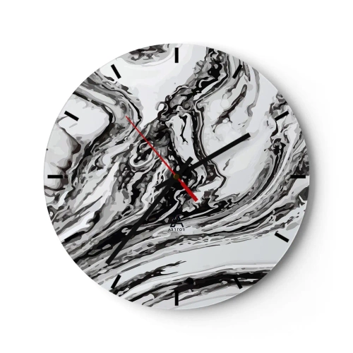 Horloge murale - Pendule murale - Motif de marbre abstrait en noir et blanc - 30x30cm - Au début, c'était le chaos - Décoration murale moderne pour le salon, la cuisine et la chambre ARTTOR