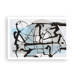 Affiche - Poster - Lignes et formes abstraites en bleu et noir - 100x70cm - Bleu malgré tout - Décoration murale moderne pour le salon et la chambre ARTTOR