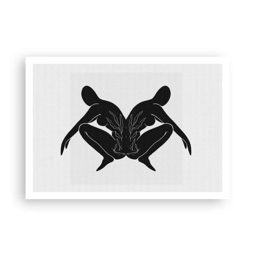 Affiche - Poster - Silhouettes noires en position symétrique sur fond blanc - 100x70cm - Une âme commune - Décoration murale moderne pour le salon et la chambre ARTTOR