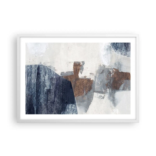 Affiche dans un cadre blanc - Poster - Formes bleues et brunes - 70x50 cm
