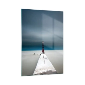 Impression sur verre - Image sur verre - Une jetée minimaliste menant au phare avec en toile de fond la mer et le ciel - 50x70cm - À la rencontre de l'immensité - Décoration murale moderne pour le salon et la chambre ARTTOR