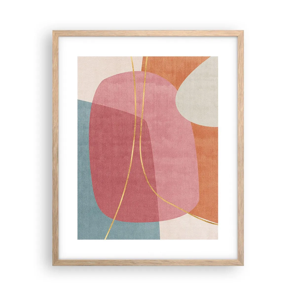 Affiche dans un chêne clair - Poster - Composition pastel au fil d'or - 40x50 cm