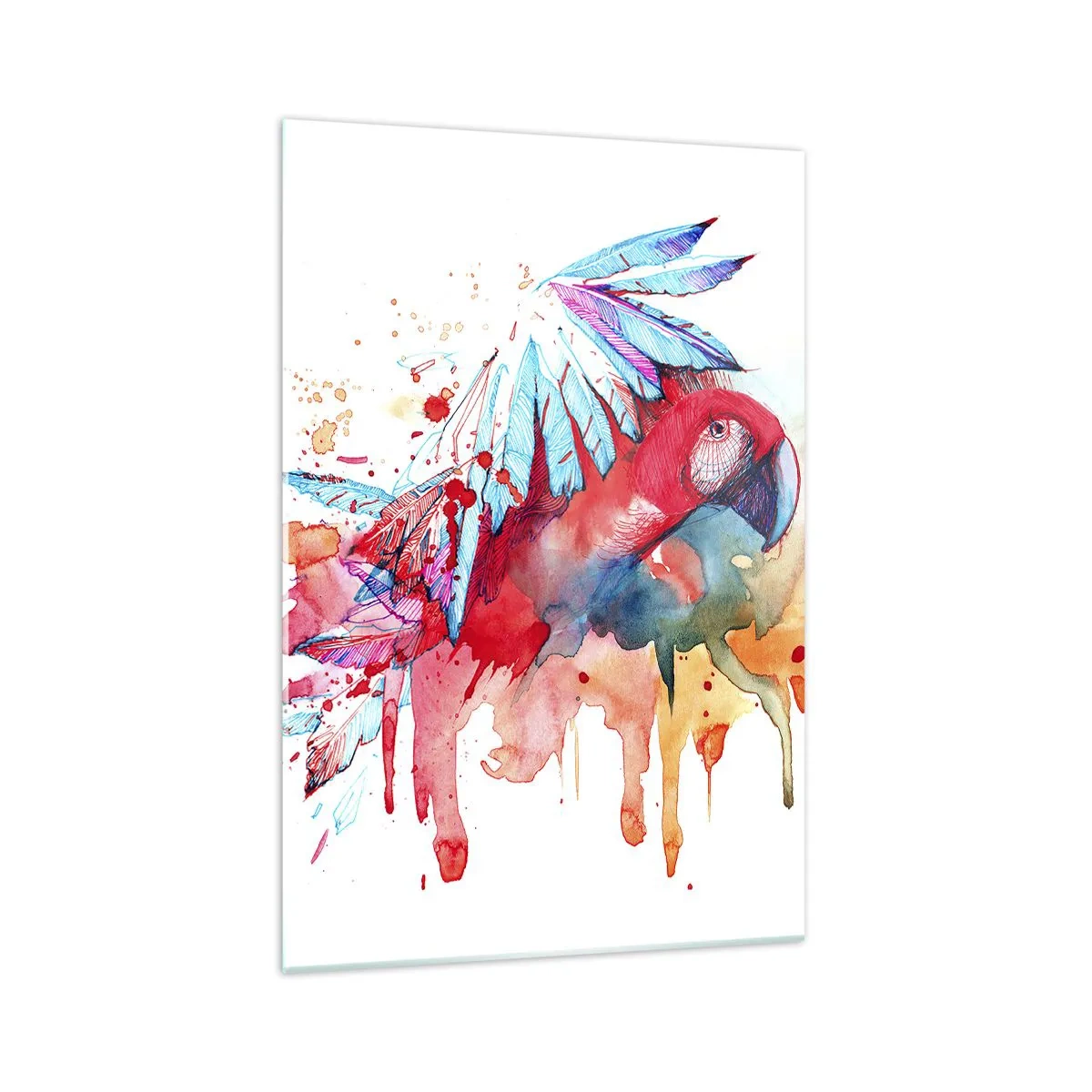 Impression sur verre - Image sur verre - Un perroquet dans un style aquarelle artistique - 70x100cm - Perroquets colorés - Décoration murale moderne pour le salon et la chambre ARTTOR