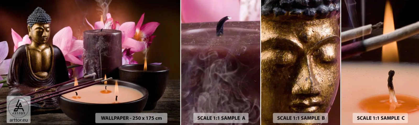 Échantillon De Papier Peint Standard Eco - Vider l'esprit, calmer le corps - Bouddha, Religion, Fleurs - 100x30 cm