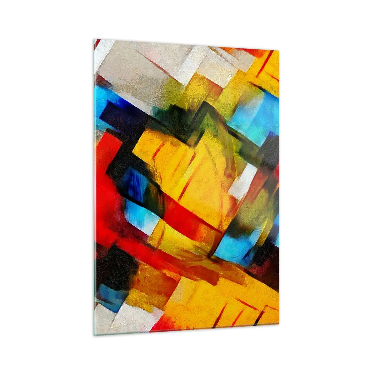 Impression sur verre - Image sur verre - Composition abstraite de formes géométriques - 50x70cm - Une superposition multicolore - Décoration murale moderne pour le salon et la chambre ARTTOR